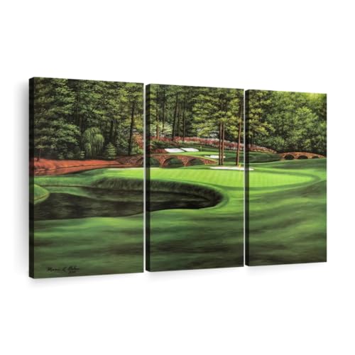 ElephantStock Augusta National 11th Hole I Wall Art - Horizontal Canvas - 3-Piece Living Room Wall Decor - Painting Sports Canvas Print - Green and Brown Decor for Wall by Marci Rule - 74