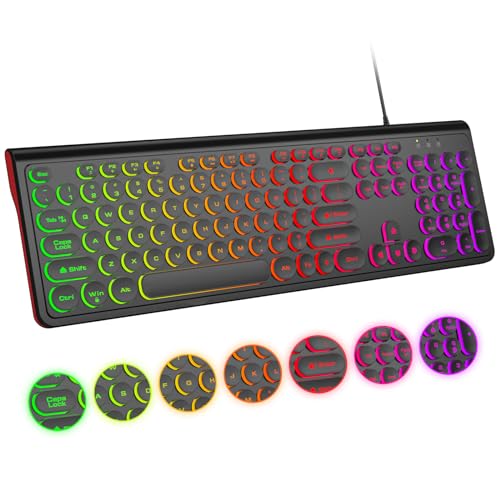 Image of Atelus USB Wired Keyboard with Backlit 7-Colors, Full Size Keyboard with Retro Keycaps, Numeric Keypad and Media Hotkey for Computer Desktop PC Laptop and Windows 7 8 10 11