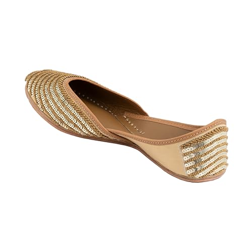 Image of KORAKARI Women's Traditional Ethnic Amber Punjabi Jutti, Leather Flat Comfortable Mojaris for Girls
