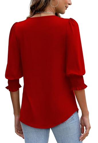 Image of XIEERDUO Blouses for Women Dressy Casual 3 /4 Length Sleeve Womens Tops with Smocked Cuffs