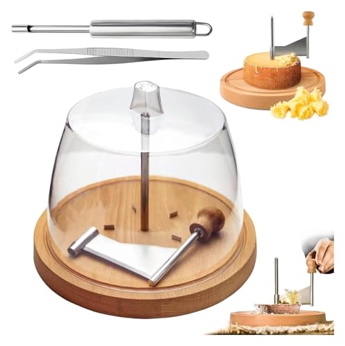 Curler Flower Maker Wheel Slicer, Stainless Steel Cheese with Wooden Base ? Rotating Cheeses Shaver, Cheese Curler Wheel for Cho