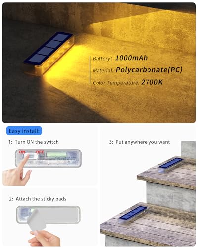 Detarzinled EL-SPW-04 Solar Step Lights For Outside,4 Pack Solar Stair Lights,Warm White Solar Deck Lights Waterproof,Solar Pathway Lights,Outdoor Lights Solar Powered thumb #3