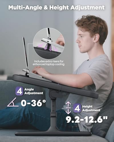 Image of SAIJI Laptop Lap Desk for Bed & Couch with Soft Armrest, Bed Desk Table | Ergonomic Curved Design, Soft Padded Armrests, Height & tilt angles Adjustable, Foldable & Versatile Surface