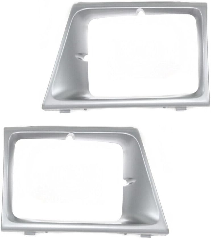 Front Left Driver & Right Passenger Set Of 2 Headlight Door Bezel Cover Grille Trim Pair Replacement for 1997-2002 Ford Econoline Van For Sealed Beam Lamps Silver Textured Plastic FO2512158 FO2513158