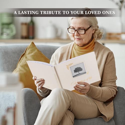Image of Lanpn Funeral Guest Book for Memorial Service, Linen Celebration of Life Registry Guest Book with Open Window, Memory Book for Funeral with Table Sign, Funeral Favors Sign in Books for Guests, Blue