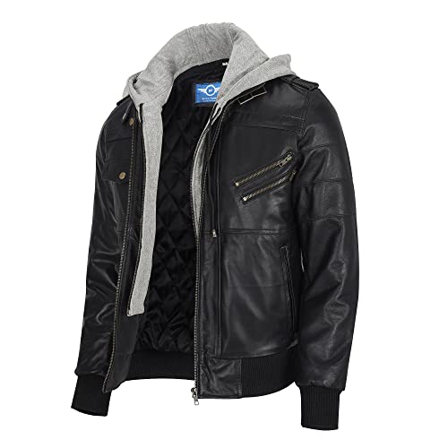 Men's Leather Jacket Removable Hood | leather jacket Men | Brown Leather Motorcycle Jacket