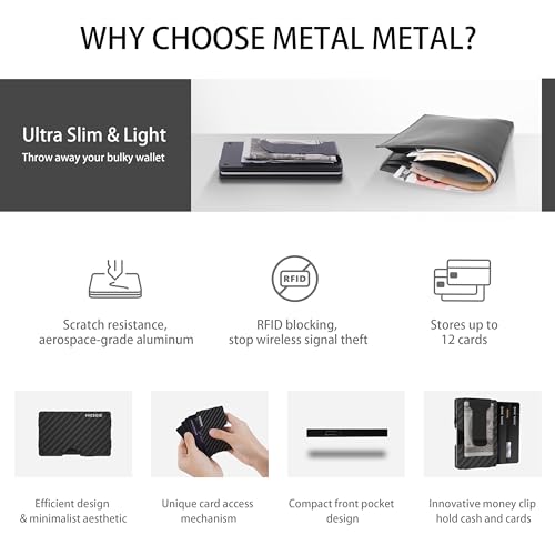 Minimalist Metal Wallet for Men - Carbon Fiber - Slim Front Pocket Wallets with Removable Money Clip - Mens RFID BLOCKING Aluminum Small Credit Card Holder4