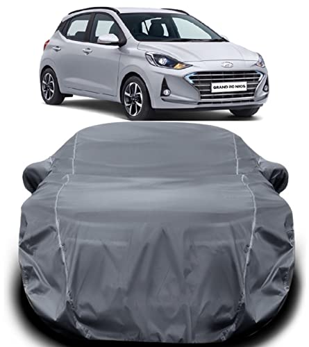 Image of Grand i10 Nios Cover Waterproof /Grand i10 Nios Car Body Cover /Hyundai Grand i10 Nios Car Cover Waterproof with Triple Stitched Fully Elastic Ultra Surface Body Protection (Grey Look)