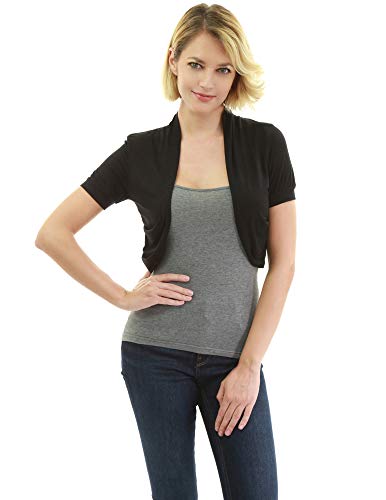AmélieBoutik Women Short Sleeve Bolero Shrug Open Front Pleated Sides Cropped Cardigan for Dress Casual4