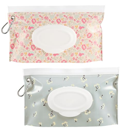 SANNIX Feuchttücher Tasche für Babys, Wiederverwendbar und Tragbar - 2 Boxen für Unterwegs (Blumen)