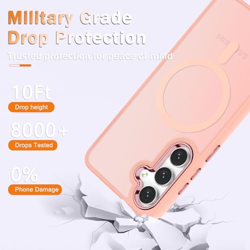 Image of YENAPOON for Samsung Galaxy S24 FE Case, Matte Magnetic Phone Case with 1 Screen Protector, Support for Magsafe, Translucent Frosted Slim Shockproof Protective Cover for Samsung Galaxy S24 FE, Pink