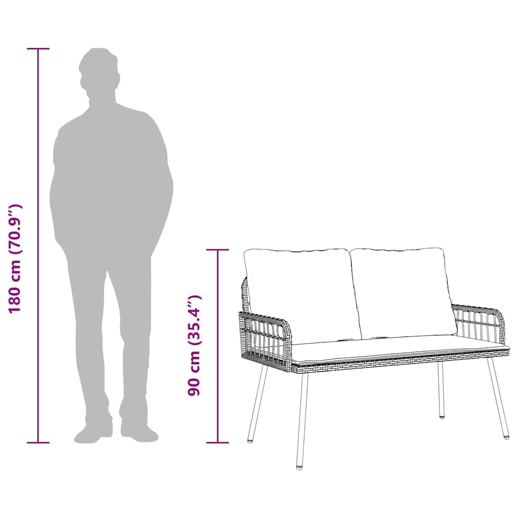 vidaXL Banco de jardín con cojín Naturaleza 114 x 64 x 90cm Acero, Banc de ratán Moderno Rectangular, Resistente, cómodo para jardín y terraza, Ideal para Tus Momentos al Aire Libre