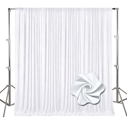 Image of 10ft x 10ft White Backdrop Curtains for Parties, Polyester Fabric Backdrop Drapes with Rod Pockets for Weddings, Birthday, Halloween, Photography, Christmas Party Background Curtain, 2 Panels