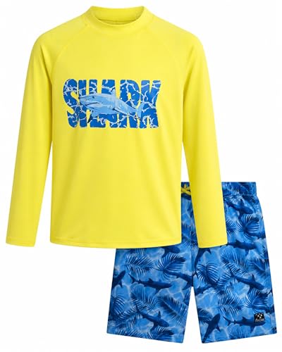 Image of Big Chill Boys Rash Guard Set - 2 Piece UPF 50+ Boys Swim Trunks & Long Sleeve Boy Swim Shirt Youth Bathing Suit Swimwear Set