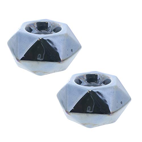 Geometric Cut Slate Blue Ceramic Tea Light Holder - Set of 2-Small
