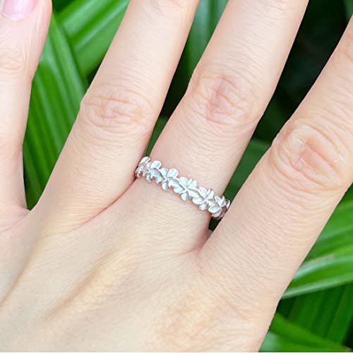 Aloha Jewelry Company 925 Sterling Silver Plumeria Flower Eternity Wedding Engagement Band Stackable Promise Ring, Nickel Free Hypoallergenic for Sensitive Skin, with Gift Box3