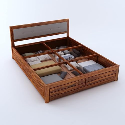 Image of Furniture Solid Sheesham Queen Size Box BedPalangCot for BedroomHotelLiving Room Solid Wood Queen Box Bed | Finish Color - Natural, DIY