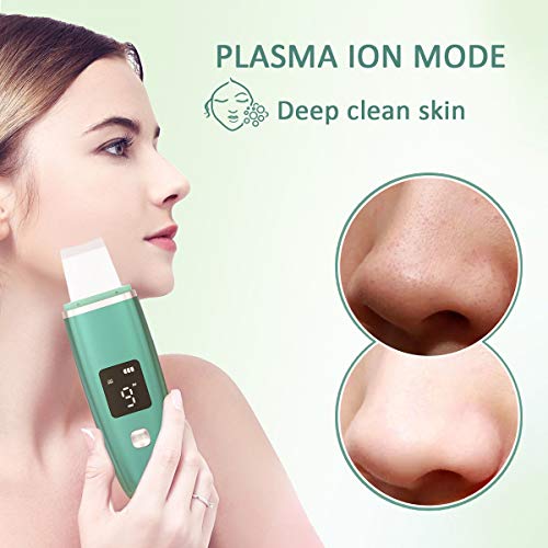 Face Skin Scrubber, Ultrasonic Blackhead Remover Pore Cleaner, Facial Skin Spatula with 4 Modes, Comedones Extractor Tool for Deep Cleansing - with 2 Silicone Covers and Blackhead Remover Extractor-G