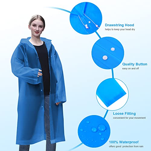 Vicloon Regenponcho, 2 Stück Regenponcho Festival Einweg, Unisex Wiederverwendbar Transparent Regenmantel, PEVA Tragbarer Wasserdicht Regencape, für Reisen, Wandern, Radfahren & Camping