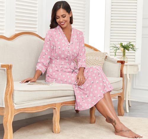 Image of PrinStory Womens Robe Long Knit Bathrobe Lightweight Soft Robes Ladies Bath Robe