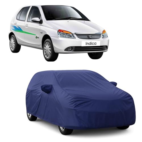 Image of Car Body Cover Compatible with Tata Indica | Water, Dust & UV Protection | Mirror Pockets | Elastic Grip | Triple Stitch Tata Indica Car Cover (Blue)