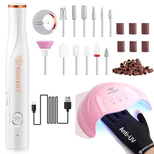 Modelones Gel Nail Lamp with UV Gloves and Cordless Nail Dril