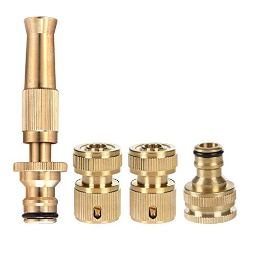 zosenda Juego de accesorios de manguera de jardín de latón macizo, 4 piezas incluyen conector de grifo roscado hembra de 3/4 pulgadas y 1/2 pulgada, boquilla de pulverización de manguera ajustable,