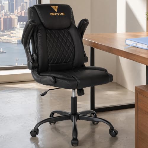 WKFVVG Executive Office Chair with Flip-Up Armrests, PU Leather Chair,Black