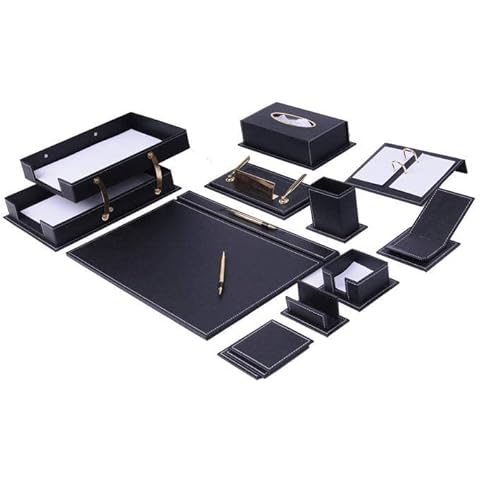 MOOGCO Desk Organizers - Desk Accessories - Leather Desk Organizer - Bonded Leather Desk Set - Home Office Accessories - Desk Supplies - Leather Desk Set - Office Accessories - 14 PCS (BLACK) Cover
