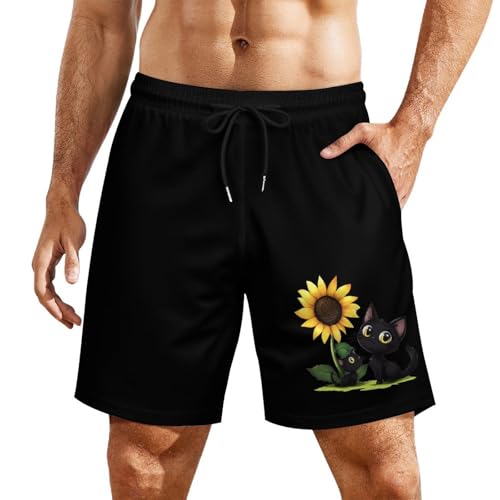 Cat You are My Sunshine Mens Swim Trunks Quick Dry Beach Board Shorts with Pockets