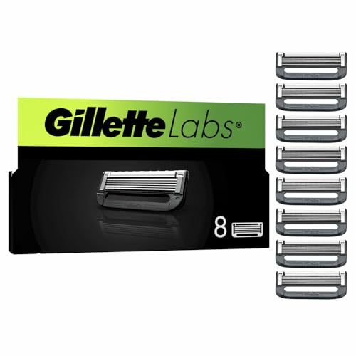 Gillette Labs - Juego de 8 recambios de afeitadora para hombres, autépticos, con 5 mejores cuchillas de la marca, barra exfoliante para un afeitado suave y eficaz, compatible con las mangas