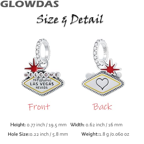 2025 Welcome to Las Vegas Charms, 925 Sterling Silver American Nevada Dangle Bead fit Pandora Heart Bracelet, Travel Landmark Charms Gifts for Vacation/Birthday/Graduation3