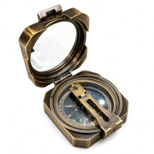 Vintage Brass Military Compass con lente plegable y reloj de sol, para senderismo, camping, navegación y coleccionistas miniatura 1