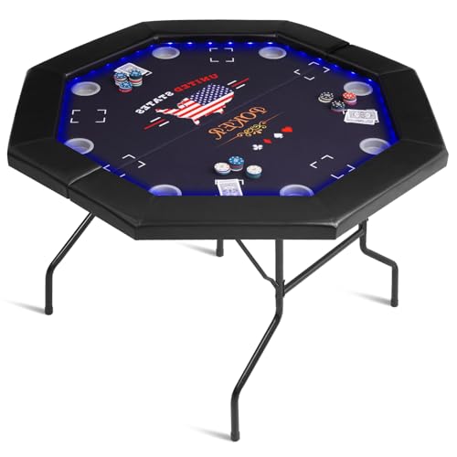 Foldable LED Poker Table with Lights and Cup Holders