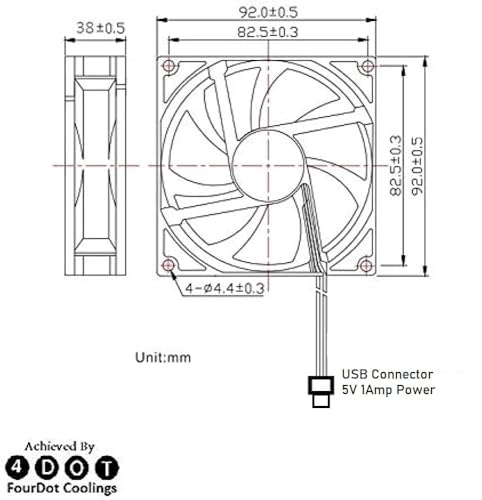 Image of Fourdot 92mm 4Inch Fan 5V DC with USB connector Model 9225