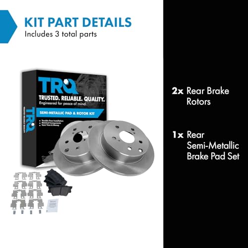 Image of TRQ Rear Brake Pad and Rotor Set Semi Metallic Solid Rotors
