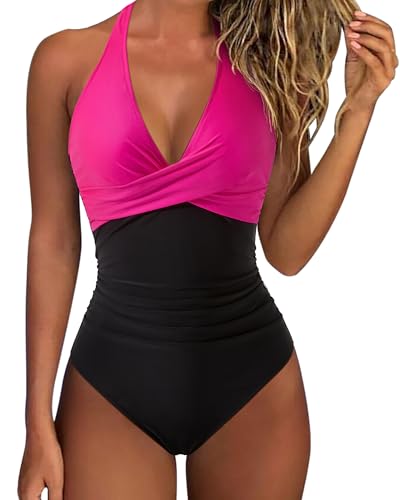 Image of SUUKSESS Women Sexy Tummy Control One Piece Swimsuits Halter Push Up Bathing Suits