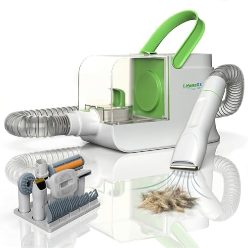 Lifenaxx Tondeuse Animale 6-en-1 avec Aspiration – Kit Toilettage pour Chiens & Chats, Silencieuse, Tondeuse avec 6 Sabots, Brosse Démêlante, Brosse de...