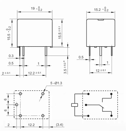Relais 5 broches SRD-S-106D 6V mini pour circuit imprimé T73-1C - 2