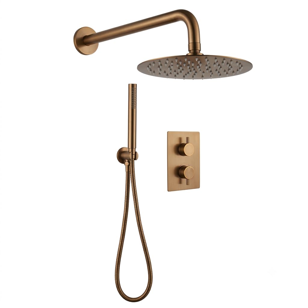 ARKO 2 Way Round Concealed Thermostatic Mixer Shower with 2 Dial,Twin Head, Valve and Handset (Bronze) โ image 1