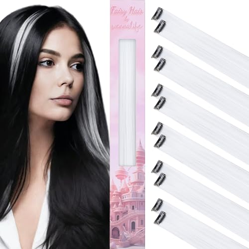 Image of WENNALIFE 12 PCS White Hair Extensions Clip in, Colored Clip in Hair Extensions for Kids Highlights Rainbow Hair Clips for Girls Synthetic Straight Pop-up Style Colorful Festival Girl Hair Accessories