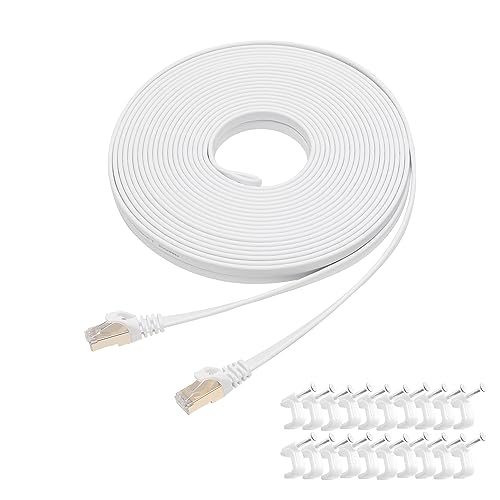 Cat 8 Ethernet Cable 10M White, Flat High Speed Cable, 40Gbps, 2000Mhz Braided Internet Cable, Gold Plated RJ45 Connector for Router/Modem/Gaming/PC (10M)
