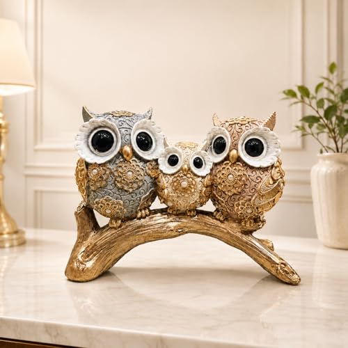 Image of ARMONIA Spiritual Three Wise Owl Showpiece for Good Luck, 6.6 Inch,Aesthetic Owls Showpiece, Feng Shui & Vastu Figurine,Evil Eye Protection,Home Decor for Living Room, Office Table & Best Gift Item