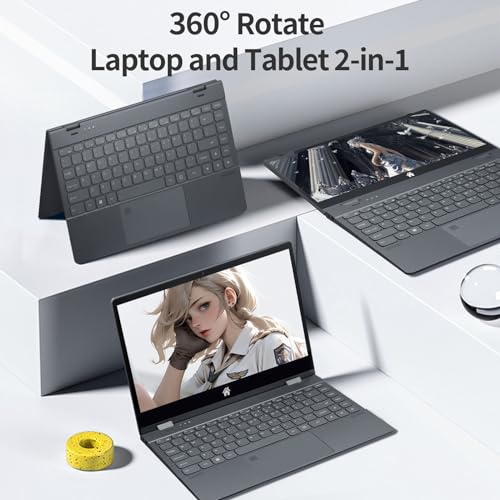 Image of BINTEC 14'' 2 in 1 Touchscreen Laptop,3840 * 2160 IPS LCD, celeron N95(up to 3.4GHz), 16GB DDR4,Backlit Keyboard,Fingerprint Unlock,2.4G /5G WiFi,Type-C,Bluetooth 4.2 256G