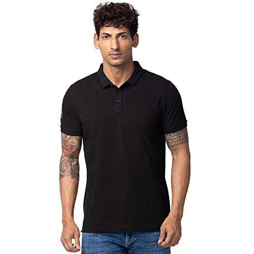 Spykar Black Polo Collar Half Sleeves Blended T-Shirt for Men Spykar Black Polo Collar Half Sleeves Blended T-Shirt for Men