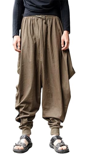 CLANMILUMS Men Women Harem Pants Elastic Drawstring Waist Loose Fit Hippie Boho Aladin Yoga Pants