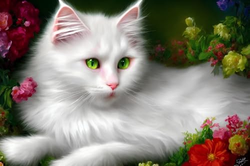 Toile chaton Maine Coon blanc poster Meechi douceur et tendresse verte