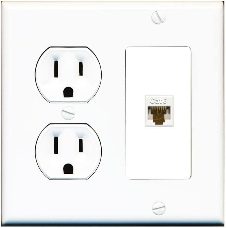 RiteAV 1 Port Cat6 Ethernet Wall Plate Jack Female-Female - Round Outlet [Light-Almond]