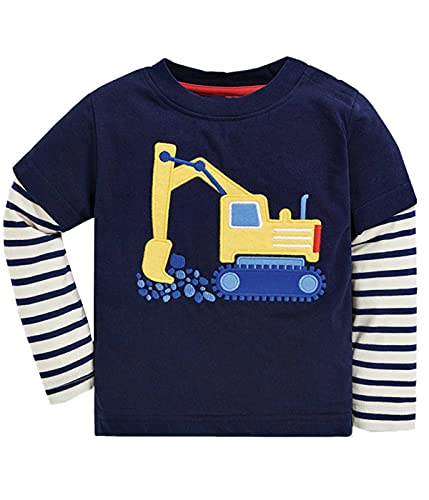 Little Hand Langarmshirt Jungen Bagger Pullover Kinder, Traktor Kinder Dinosaurier Bagger Baumwolle Kinder Langarm Shirt Jungen Tops 2-7 Jahre Blau-Bagger,98