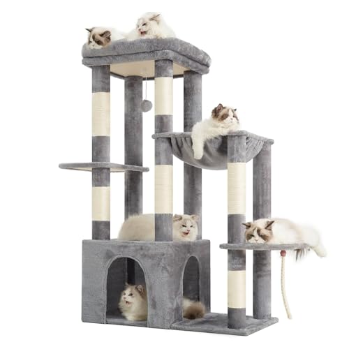 Heybly Kratzbaum 120cm - Großer Katzenbaum für Erwachsene Katzen mit XL-Basis, Katzenwohnung mit Mehrstöckigen Plüschmöbeln, Kratzbrett,...